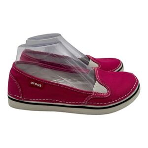 Crocs Hover Slip On Shoes Women's Size 6 Pink Canvas Boating Loafers‎